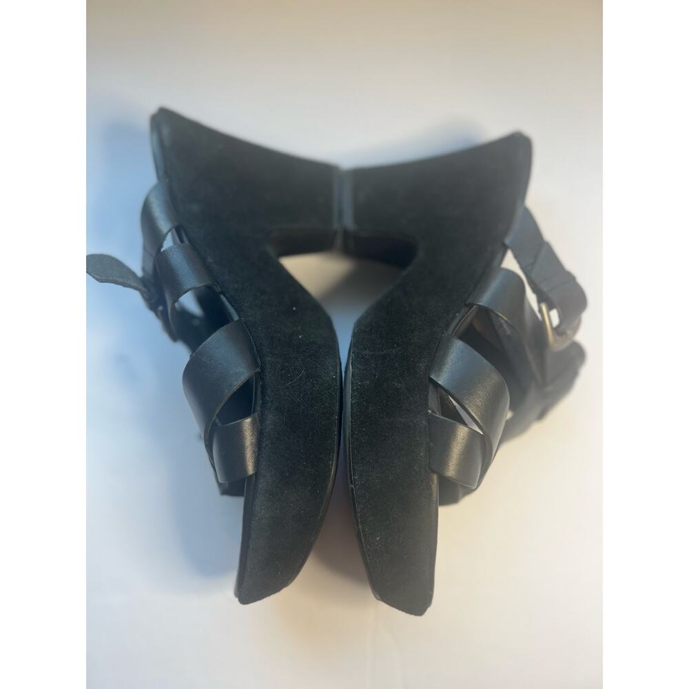 Kork-Ease Black Leather T-Straps Buckle Suede‎ Wedge Platform Slip On Sandals 9M - Picture 5 of 10